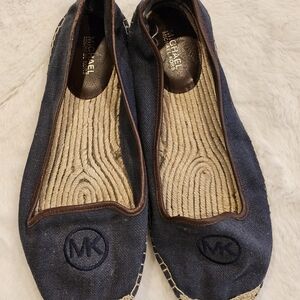 Michael Kors Keli Espadrilles Womens 9 9.5 Navy Blue Canvas Slip On Flats Shoes